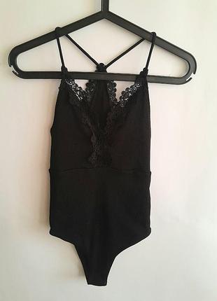 Эластичное боди в рубчик с кружевом topshop