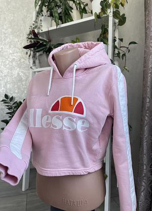 Рожеве укорочене худі на флісі з надписом ellesse xs s