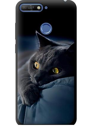 Чехол tpu на телефон huawei y6 prime 2018 дымчатый кот "825b-1441-58250"