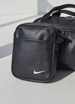 Чоловіча сумка чорна nike барсетка шкіряна найк сумка через плече 2