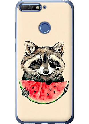 Чехол 2d пластиковый на телефон huawei honor 7c енотик с арбузом "4605t-1411-58250"