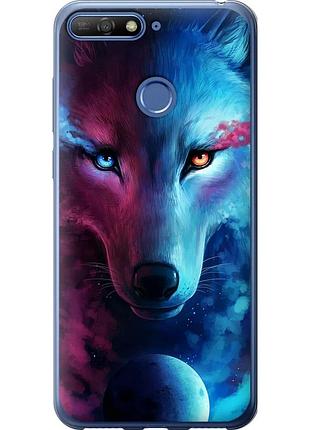 Чехол 2d пластиковый на телефон huawei y6 prime 2018 арт-волк "3999t-1441-58250"