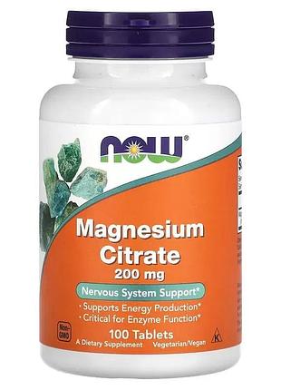 Магний цитрат, magnesium citrate, now foods, 200 мг, 100 таблеток (284651)