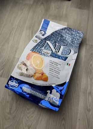 Farmina n&d ocean  medium maxi корм для собак 2,5 кг тріска-гарбуз-апельсин