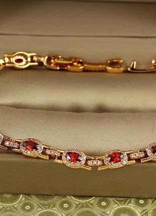 Браслет xuping jewelry мозаїка з червоними каменями 19 см 6 мм золотистий love-shopping
