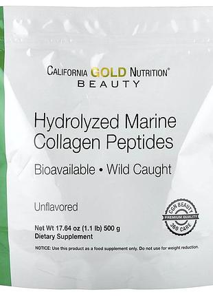 Морской коллаген-пептид california gold nutrition, hydrolyzed marine collagen peptides , без добавок, 500 грамм (100 порций)