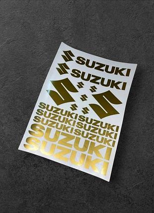 Сузуки suzuki наклейки на мотоцикл бак пластик мопед скутер стикер пак стікер мото мотопак стикерпак набор золотой металлик