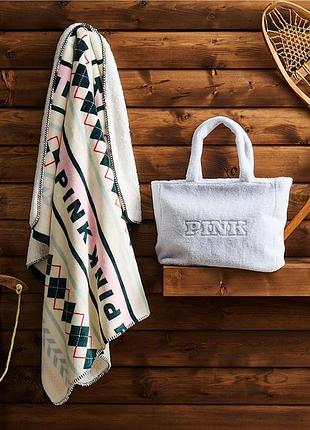 Набір сумка+плед victoria's secret (224137891983) pink faux-fur tote & cozy-fleece blanket