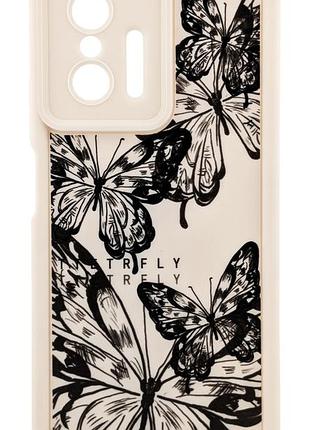 Чехол shock case print для xiaomi 11t / 11t pro силиконовый бампер цвет бежевый с рисунком бабочки