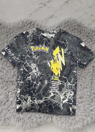 Футболка чорна pokémon з мармуровим принтом розмір 146 (10-11 років)