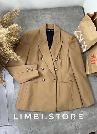 🌷карамельний піджак жакет блейзер жилет зара zara двобортний приталений на ґудзиках пиджак приталенный на пуговицах двухбортный