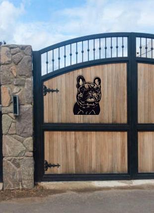 Декоративне пано з металу, картина на стіну собака французький бульдог 50х70 см
