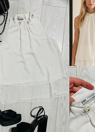 Жіноча біла напівпрозора блуза zara  без рукавів в розмірі xs-s