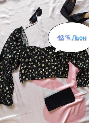 42% лен, черная блуза на резинке, h&amp;m, хл,