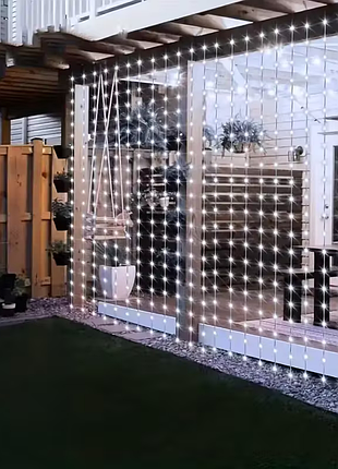 ✨ светодиодная гирлянда штора 3×3 м на солнечной батарее | 300 led | холодный белый свет