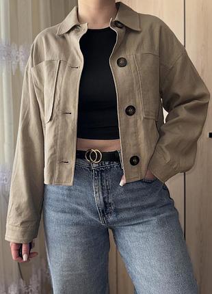 Легка вкорочена куртка zara m з льоном у складі