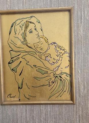 Вінтажна картина мадонна з немовлям, італія, золота рамка