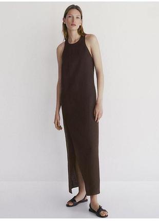 Плаття, сукня з льону та віскози в шоколадному кольорі massimo dutti, оригінал