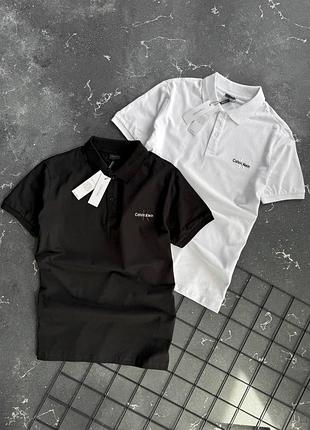 Біла чорна футболка чоловіча поло з коміром на ґудзиках calvin klein