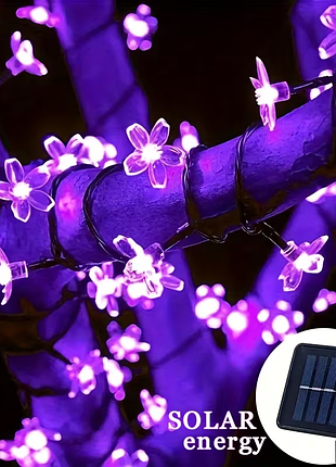 🌸 гирлянда “цветок вишни” 6,5 м | 30 led,8 режимов | фиолетовая | на солнечной батарее