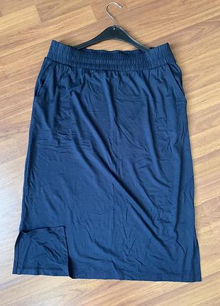 Трикотажна темно-синя спідниця з кишенями, прямого крою, cotton, l, xl,
