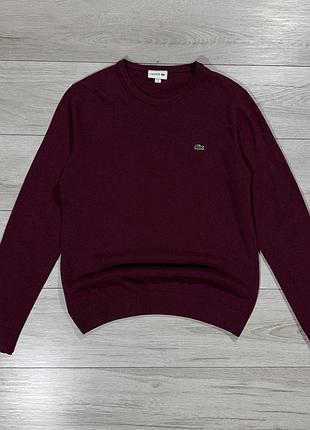 Шерстяная кофта свитер лакост lacoste pure maroon wool, m, оригинал