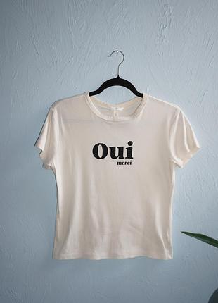 Молочная хлопковая футболка h&amp;m