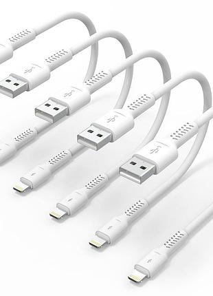 Кабель usb → lightning 20 см, 2.4a быстрая зарядка, синхронизация данных 480 мбит/с, портативный, комплект 5 шт, для iphone и ipad