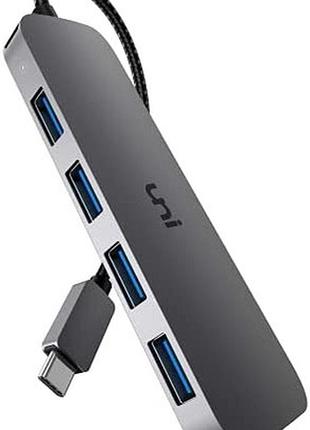 Хаб uni 4xusb для ноутбука/комп’ютера, usb-c to usb, алюмінієвий