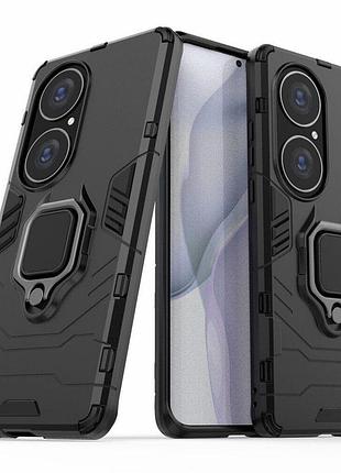Чехол fiji ring для huawei p50 pro бронированный бампер с кольцом подставкой черный