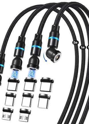 4 шт jeeree магнітний usb кабель 3-в-1, 540° обертання, micro usb / usb-c / lightning