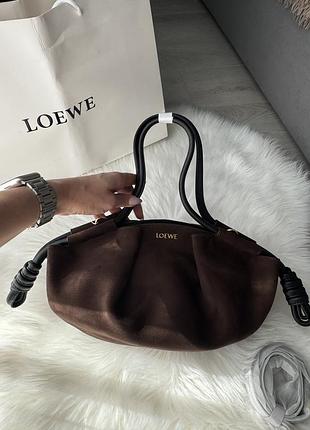 Сумка шкіряна замшева шоколадна чорна loewe лоеве