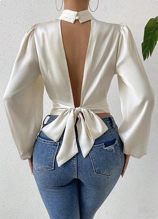 Атласна блуза з відкритою спиною shein s