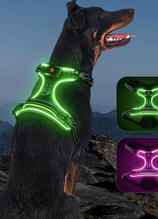 Светящаяся шлейка для собак light up dog harness, размер m, цвет салатовый