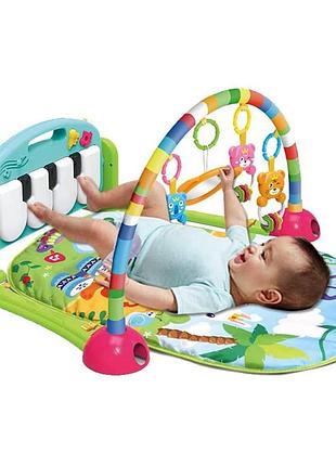 Музыкальный коврик jungle gym для младенцев 0–3 года с фортепиано, мигающими огнями, звуками и съемными арками