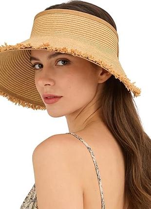 Солом'яний капелюх-козирок (sun visor)  з широкими полями і бахромою