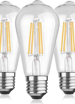 Светодиодные винтажные лампочки edison e27, 3 шт прозрачные лампочки 6 вт, 2700к 600 лм
