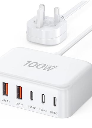 Зарядная станция gan мощностью 100 вт с 6 портами usb-c