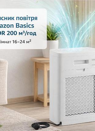 Портативний очисник повітря amazon basics, cadr 200 м³/год, для кімнат 16–24 м², 3-в-1 фільтр, турбо режим, таймер та нічний режим