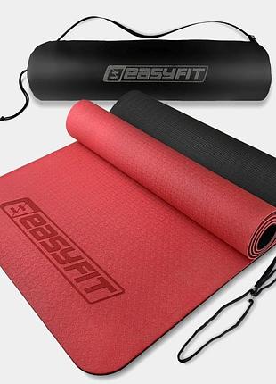 Коврик для йоги easyfit tpe 183×61×0.6 см противоскользящий красный + чехол ef-1924s-rb