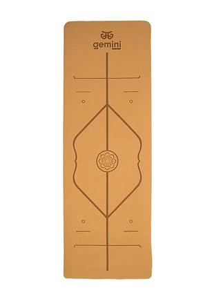 Коврик для йоги и фитнеса gemini пробковый, 183×61×0,5 см, для тренировок и спорта, cty-0683