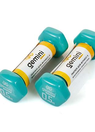 Гантелі вінілові gemini 0,5 кг × 2 шт бірюзові для фітнесу та реабілітації (gsd-0.5cyan)
