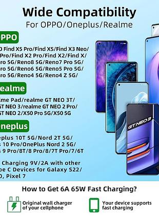 Зарядный кабель usb c 1,8 м, 65 вт, 6 а для oppo super vooc