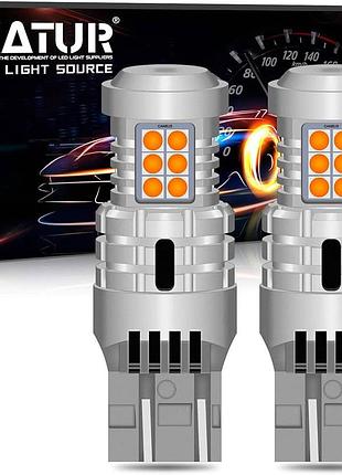 Led лампы katur 7443 t20 w21/5w canbus, янтарно-желтые, для поворотов, ступней и габаритов, 2 шт.