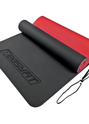 Коврик для йоги easyfit tpe 183×61×0.6 см чёрный антискользящий фитнес мат для пилатеса, стрейчинга и тренировок