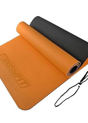 Коврик для йоги easyfit tpe 183×61×0.6 см оранжевый антискользящий фитнес мат для пилатеса, стрейчинга и тренировок