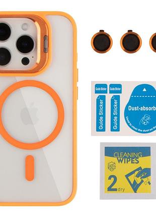 Чохол tpu+pc+metal stand case with magsafe and camera lenses для iphone 16 pro max orange