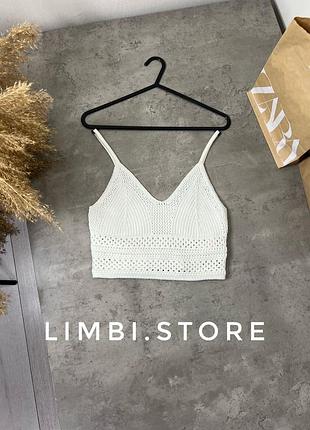 🌷молочний вʼязаний кроп топ taupe білий белый молочный топ на бретельках xs primark