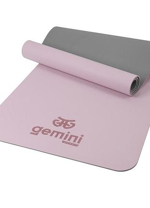 Килимок для йоги та фітнесу gemini tpe+tc, 183×61×0,6 см рожевий фітнес мат професійний каремат для тренувань, пілатесу та