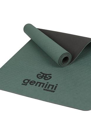 Коврик для йоги и фитнеса gemini tpe+tc, 183×61×0,6 см, противоскользящий, зеленый, ge-60024